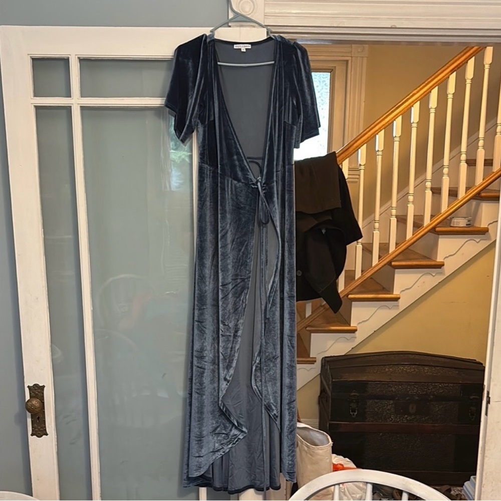 Baltic Born Velvet Wrap Dress in Dusty Blue